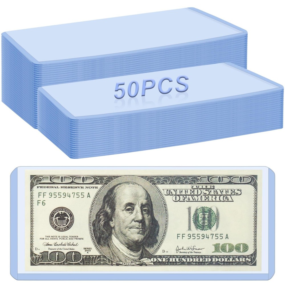 Dollar Bill Sleeves Clear Currency Holders Hard Plastic Bill Protector 50P
