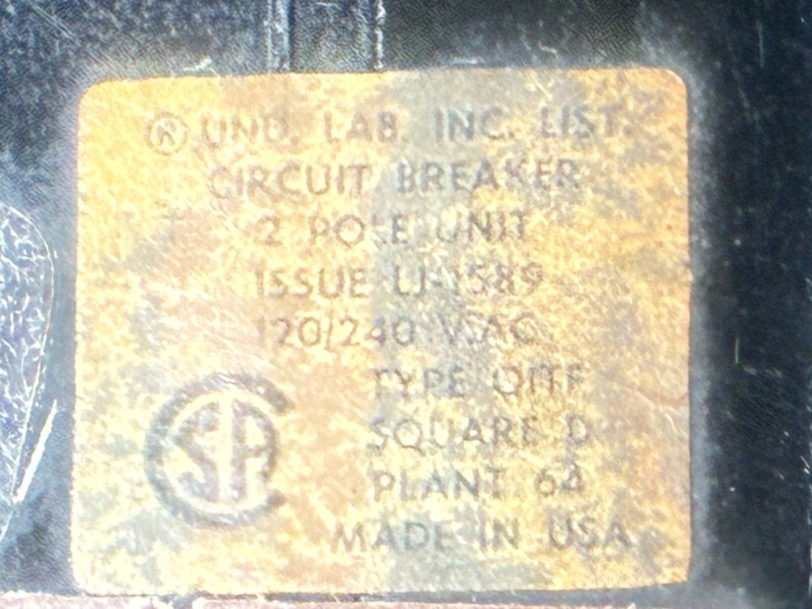 SQUARE D Q1 2100 TF Z 100 Amp 2 Pole TOP FEED MAIN CIRCUIT BREAKER Type QITF