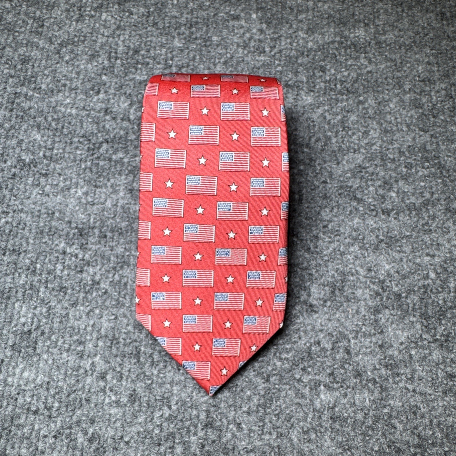 Collared Greens Youth Tie 100% Silk Red USA Flag All Over Print Hand Made in USA