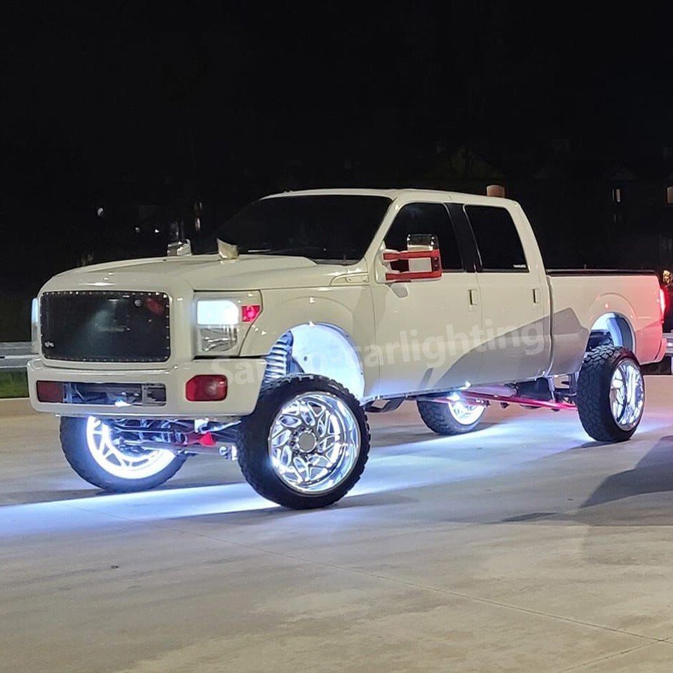 4x 15.5'' Pure White Double Row LED Wheel Rim Lights Truck Strobe Button Control