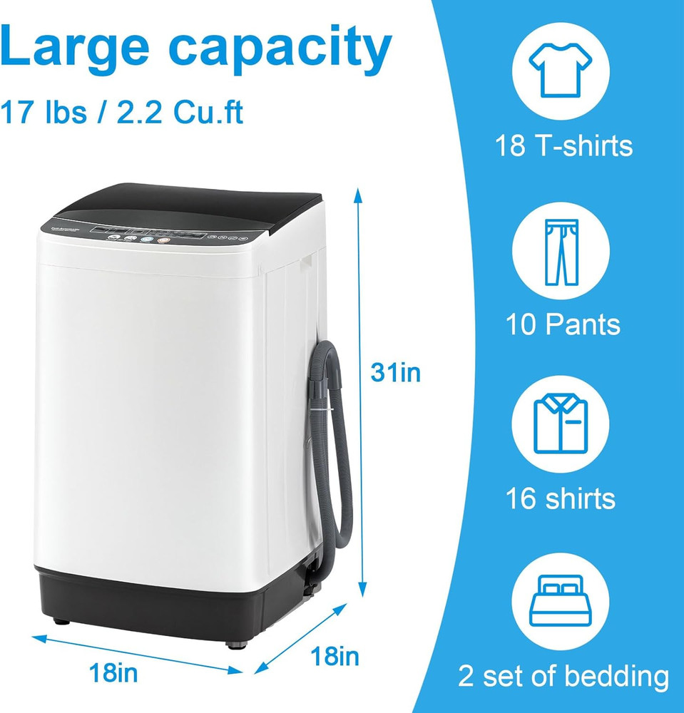 Portable Washing Machine, 17LBS Full Automatic Washer and Spinner, 10 Programs w