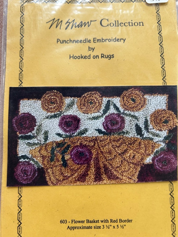 PRIMITIVE PUNCHNEEDLE EMBROIDERY PATTERN, CRAFTS, PUNCH NEEDLE FLOWER BASKET