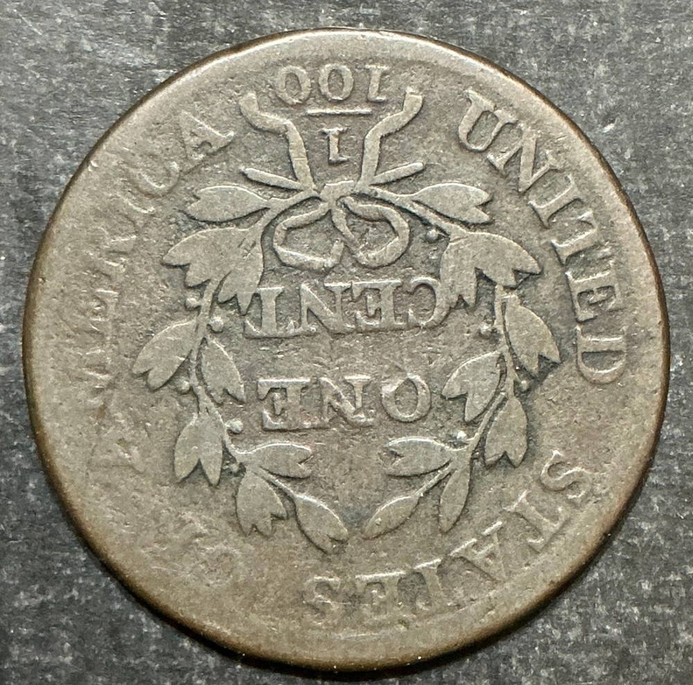 1807 Draped Bust Large Cent rare colonial coin rotated reverse mint error q261