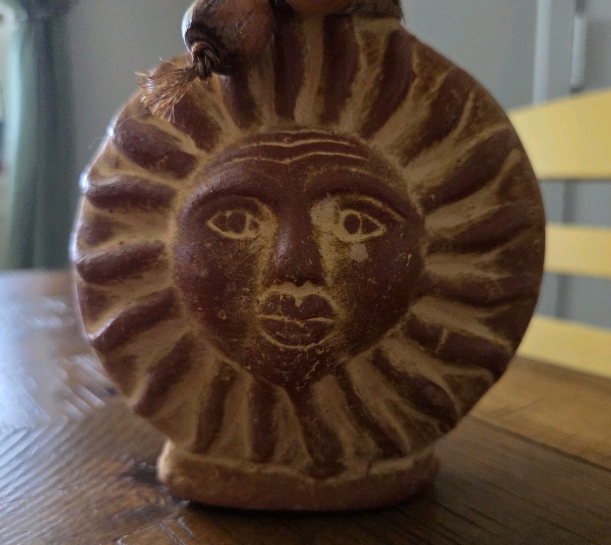 Mexican Folk Art Sun Face Celestial Vase Small Handmade Earth Tones