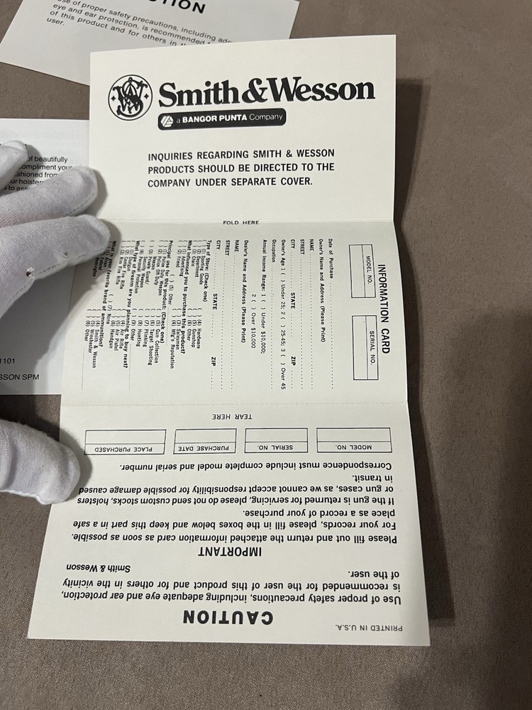 Factory Original Smith & Wesson J Frame Paperwork Set S&W - No Manual