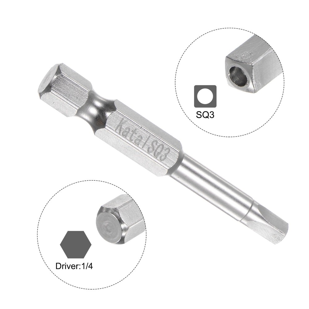 2Pack SQ3 Magnetic Security Square Screwdriver Bits 1/4" Hex Shank 2" Length