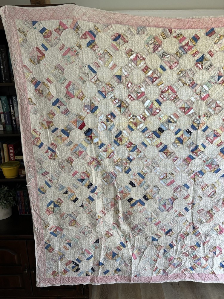 Vintage Handmade Patchwork Snowball Quilt