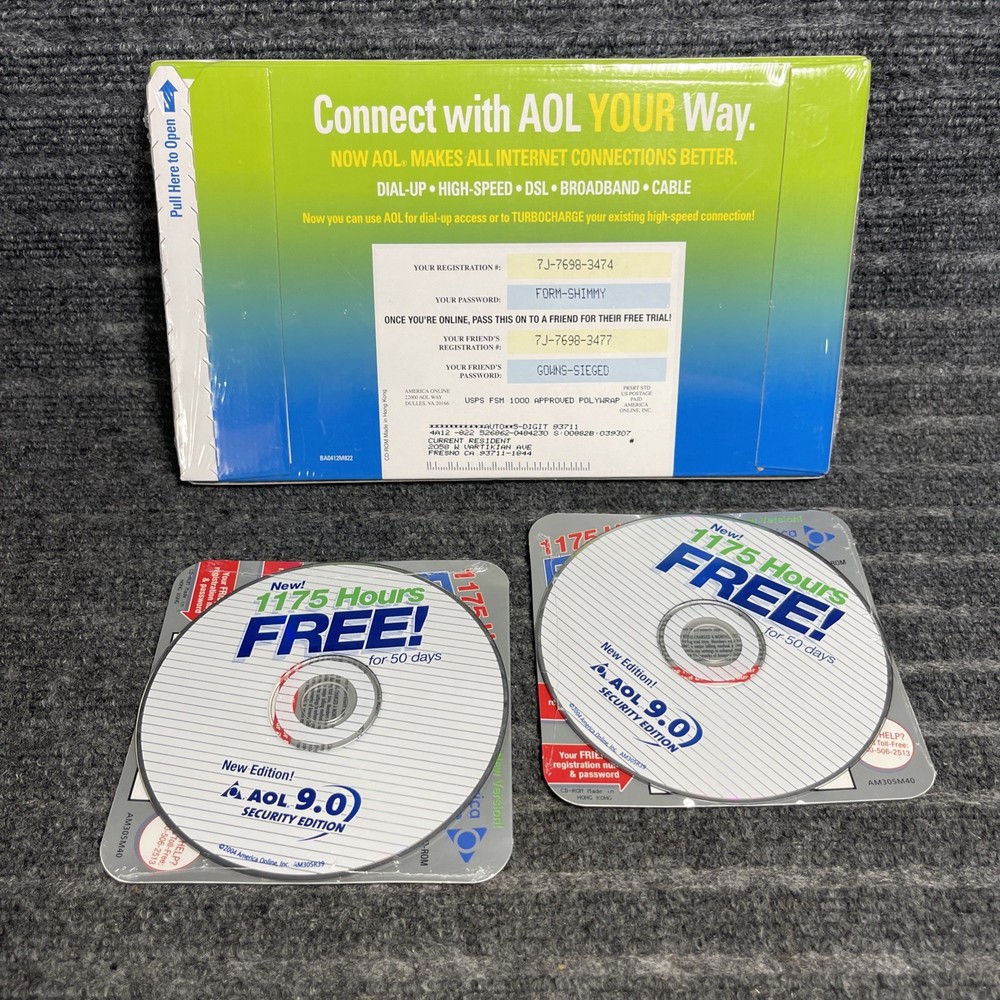 Vintage AOL Double Power & 1175 Hours America Online CD-ROM Install Discs SEALED