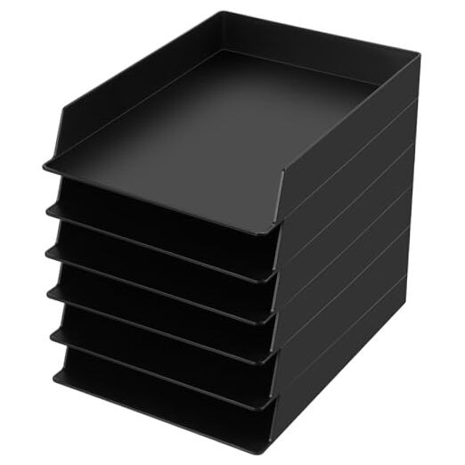 Pcs Stackable Paper Trays Rectangular Plastic Desk Holder Desktop 6 Black