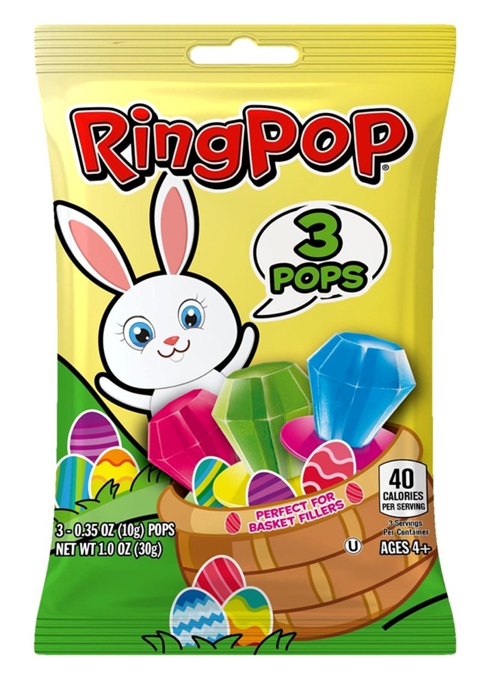 1.0oz/3ct Bag RING POP Easter Candy Lollipops Strawberry +Raspberry +Watermelon