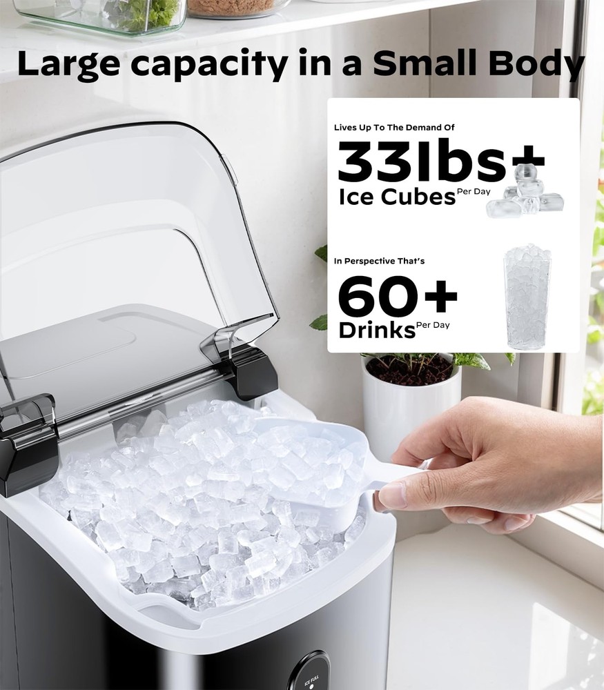 Nugget Ice Makers Countertop, Pellet Ice Machine Self-Cleaning Function 33 lbs