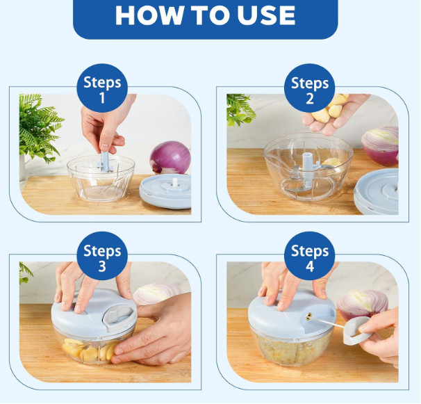 Manual Food Processor Vegetable Chopper, Portable Hand Pull String Garlic Mincer