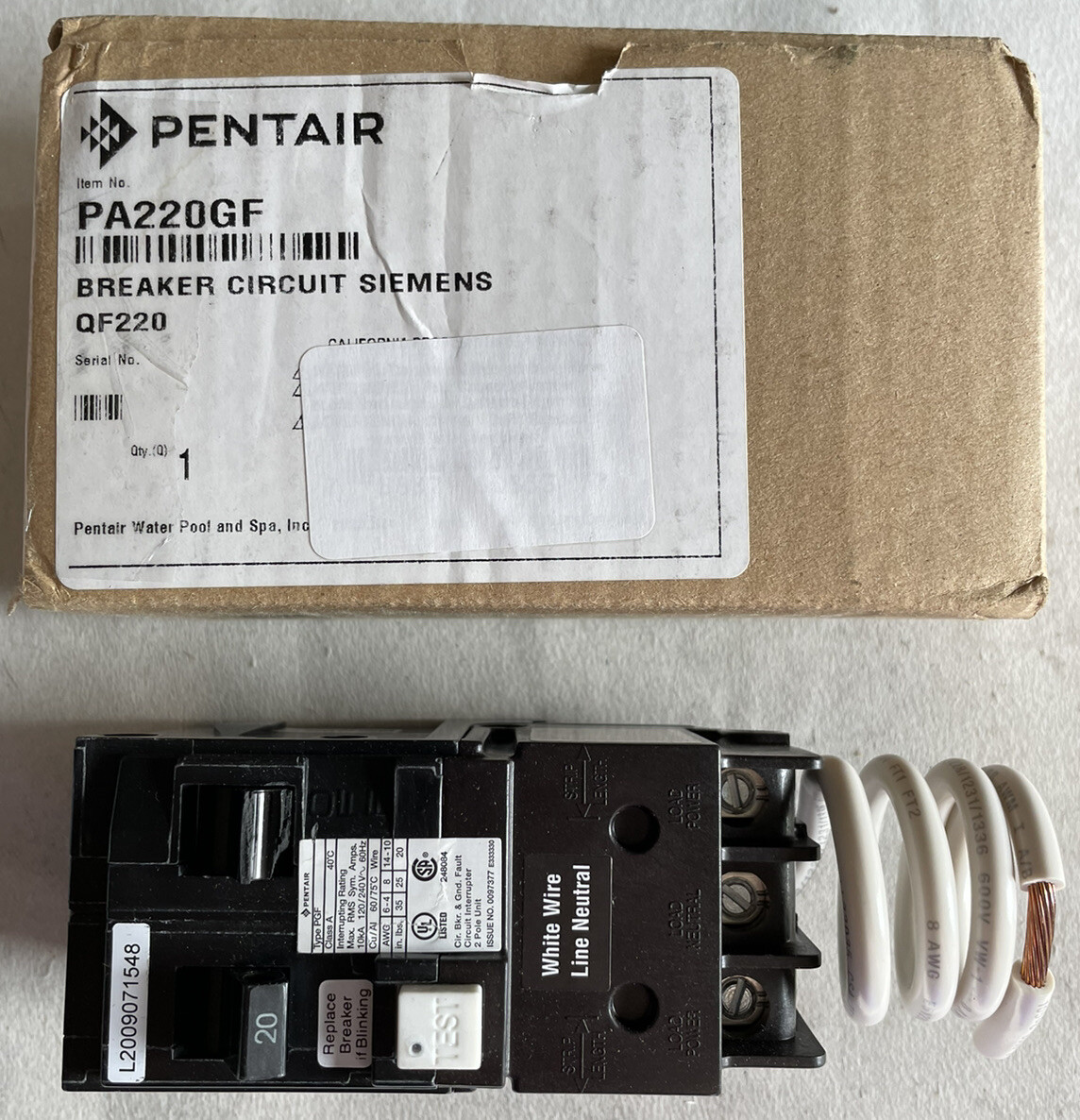Pentair / Siemens  Circuit Breaker PA220GF - PARTS OR REPAIR