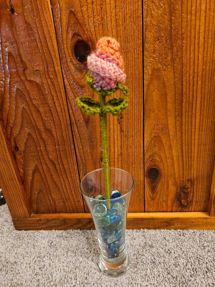 Pink Multi-Colored Crochet Budding Rose (vase not included)