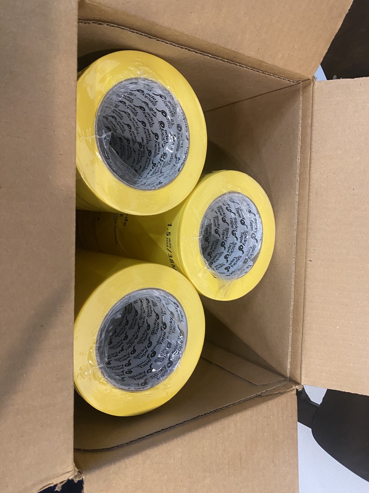 YELLOW MASKING TAPE 1-1/2 inch (18 Rolls) 3 sleeves Automotive Bodyshop etc.