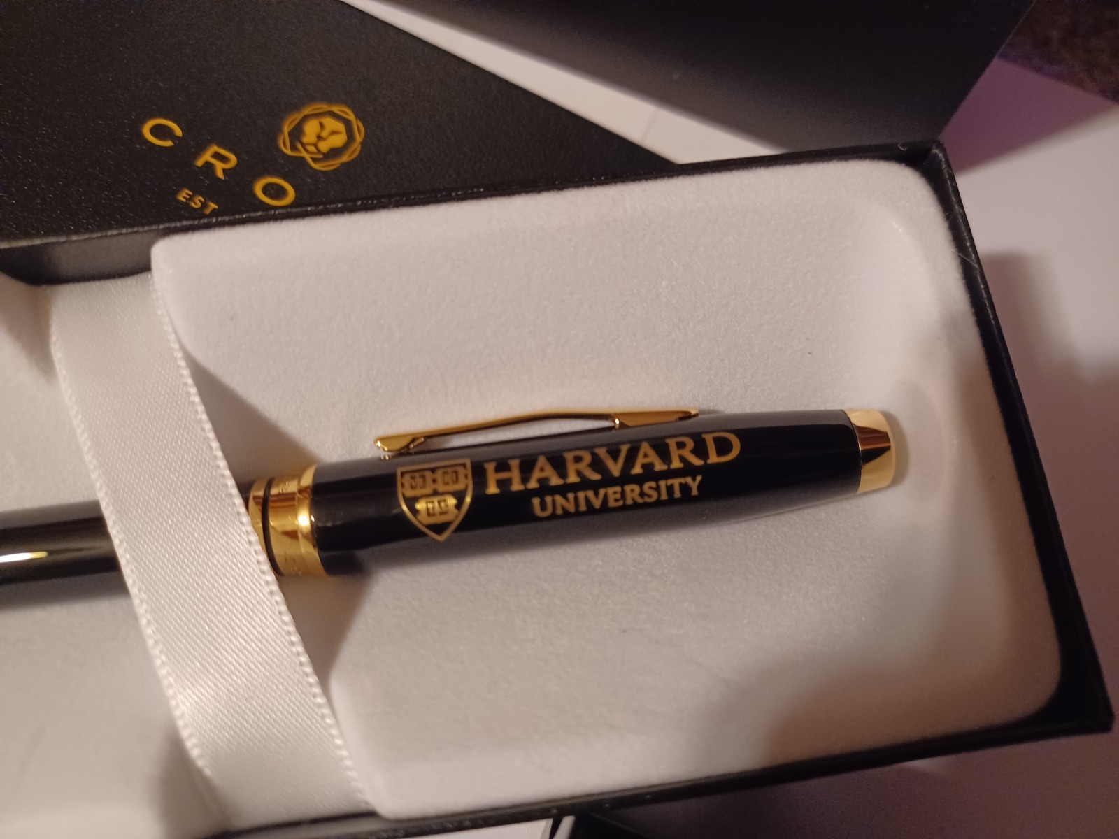 HARVARD UNIVERSITY CROSS BLACK 23KT GOLD BALLPOINT PEN $120 STUDENT COLLEGE GIFT