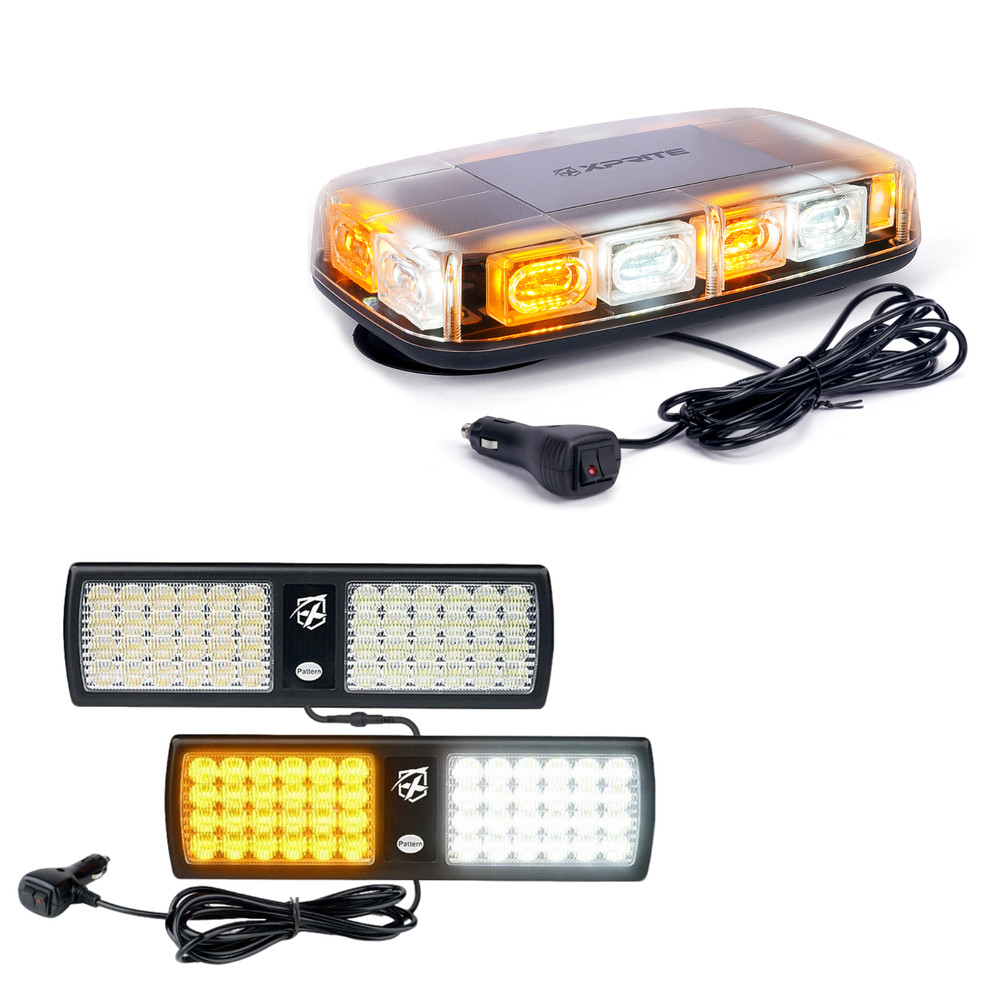 Hazard Warning LED Strobe Bundle Amber White Roof Magnet Windshield Visor Light