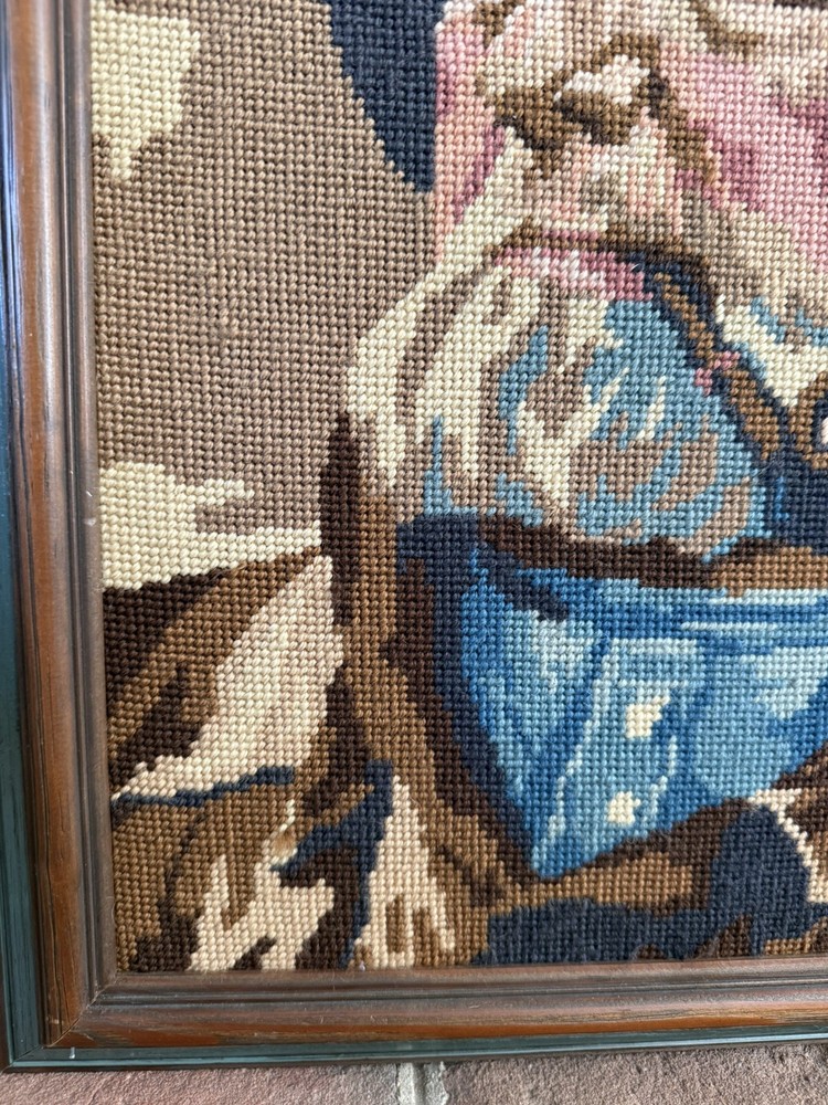 Old Sailor Needlepoint Framed Nautical Cape Cod Vintage