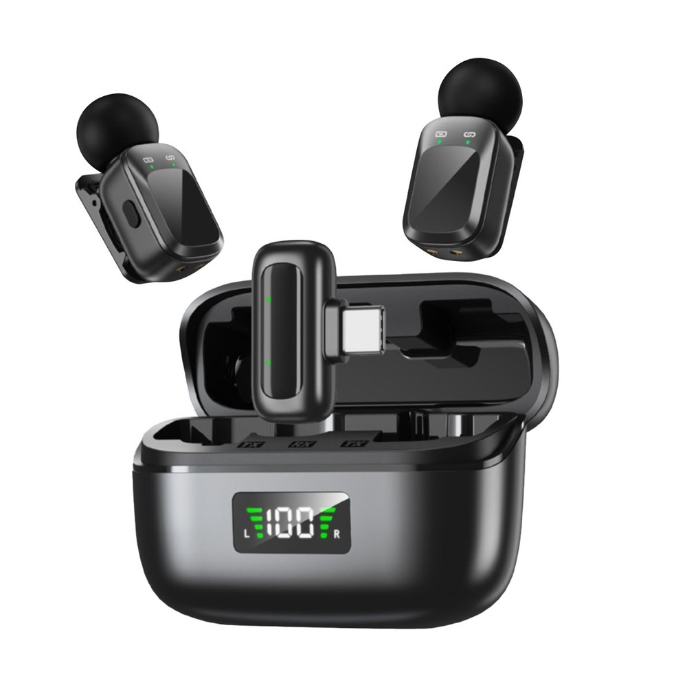 Wireless Microphone Mini Mic for iPhone/Android Phone, LED Display Lavalier Mic-