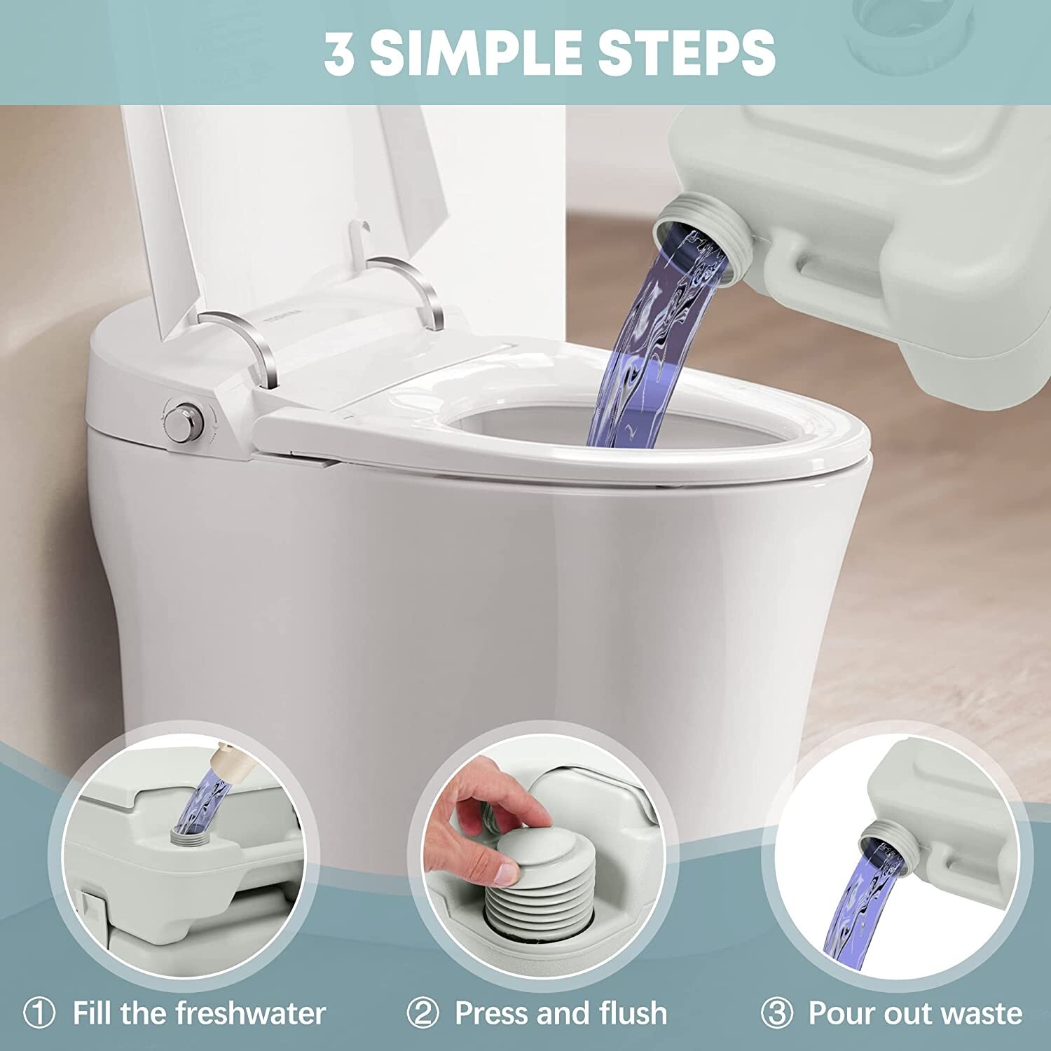 Portable Toilet 5 Gallon 20L Flush porta-potty Outdoor Indoor Travel Camping