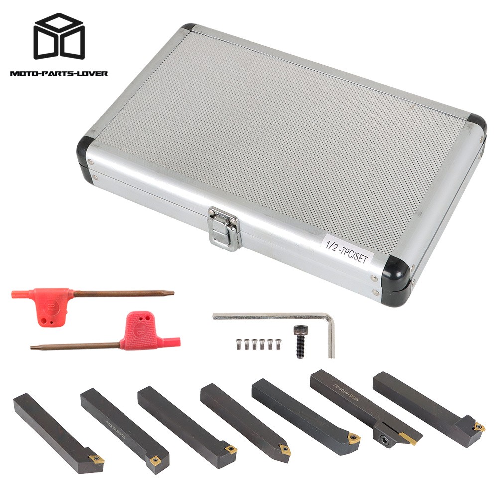 7Pcs Carbide Indexable Turning Tool 1/2" Lathe Tool Bit Thread Insert+Holder Kit