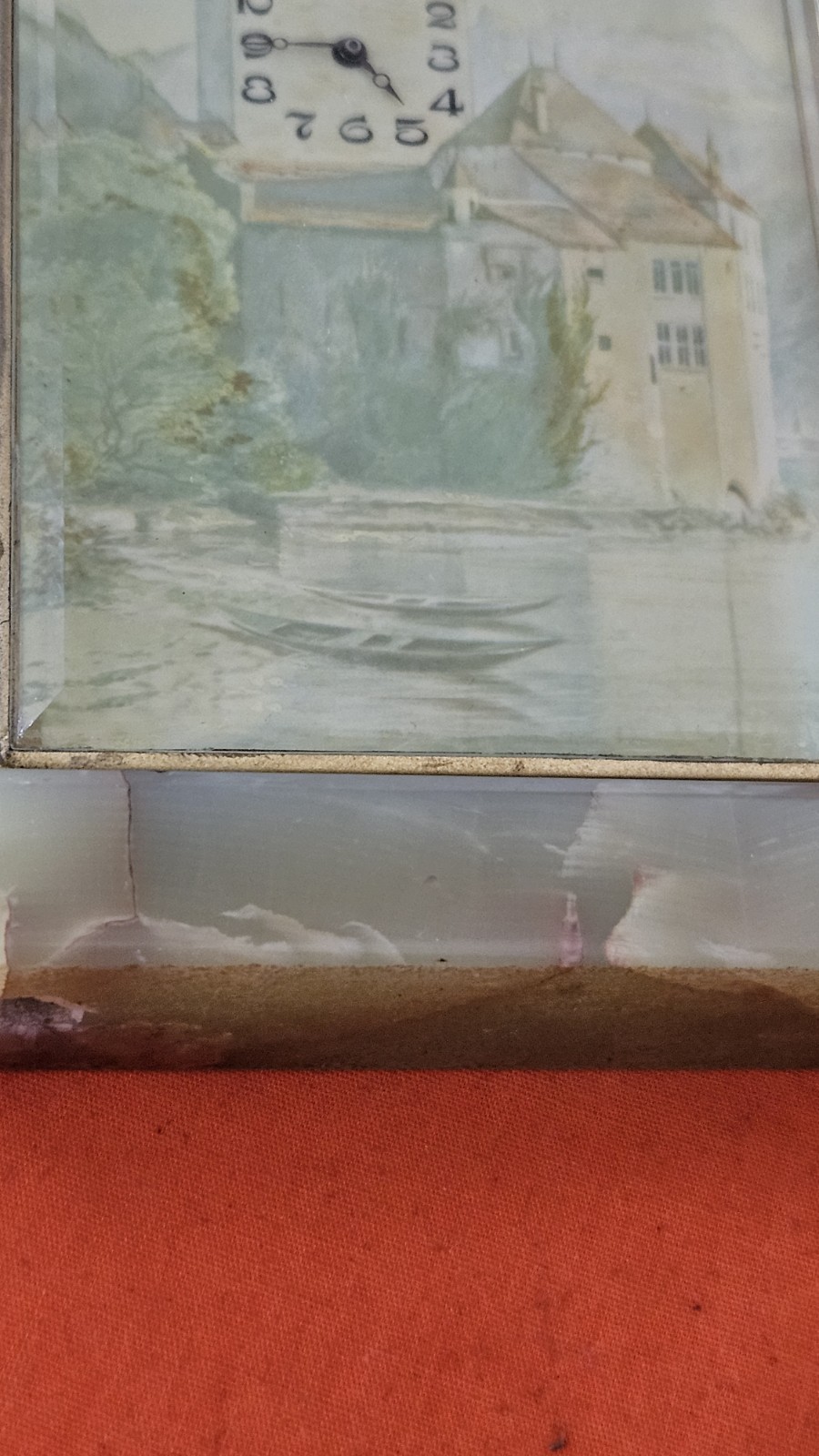 Vintage Art Desk Clock Swiss Marble Base Working