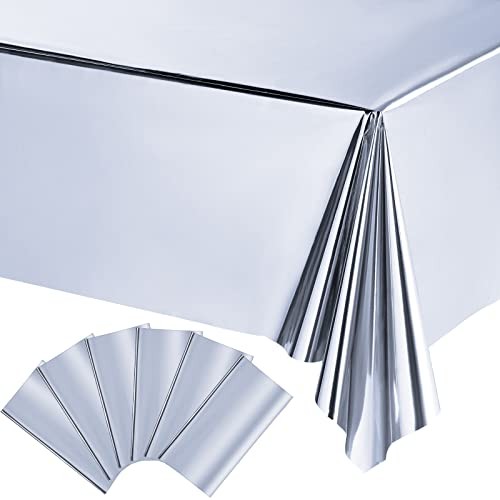 Pieces Foil Party Rectangular Table Covers Table Cloth 54 x 108 Inch 6 Silver