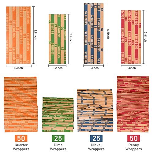 150 Assorted Bundle Flat Striped Coin Wrappers Coin Roll Wrappers