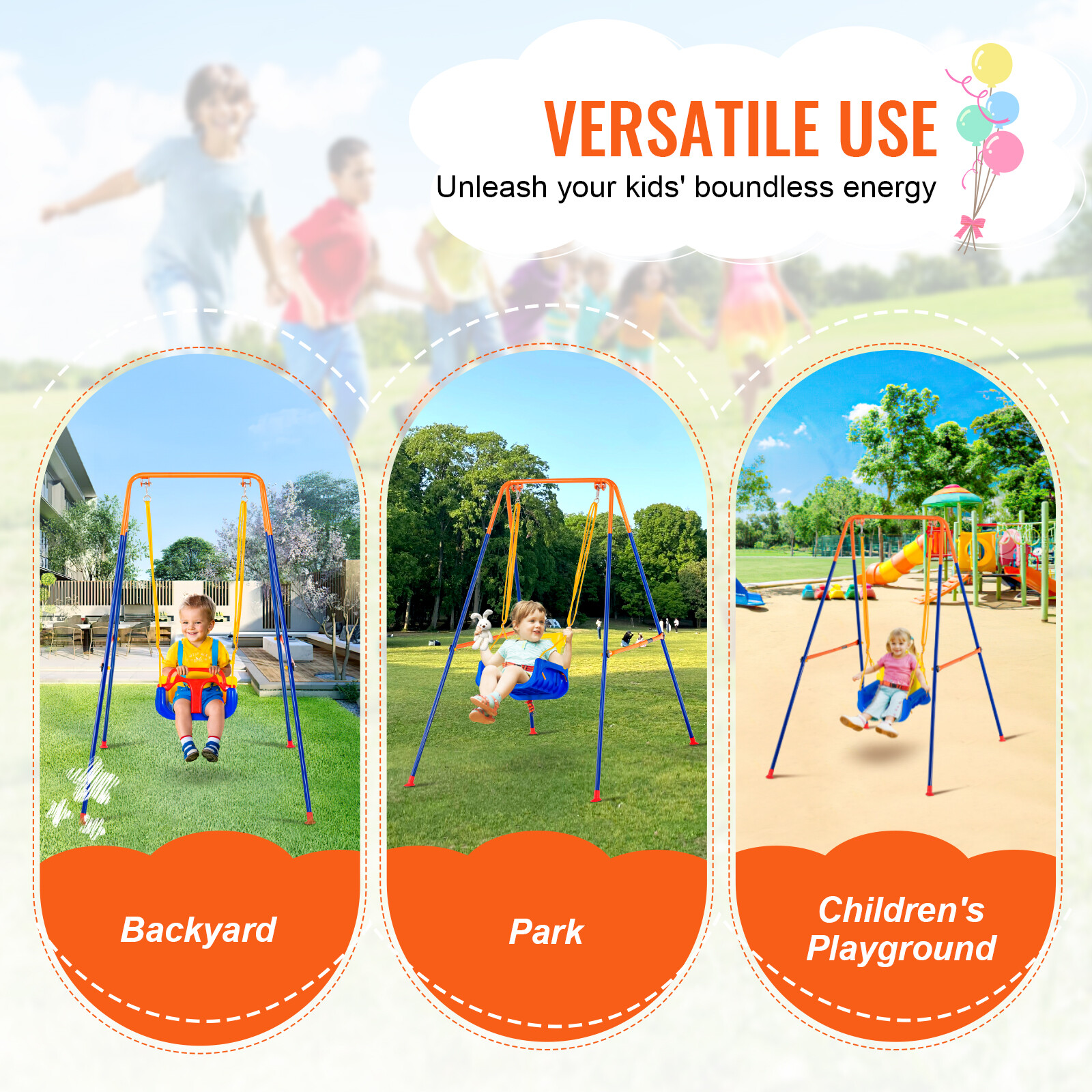 VEVOR Swing Sets for Backyard 3 in 1 Toddler Swing Set with 4 Sandbags Foldable
