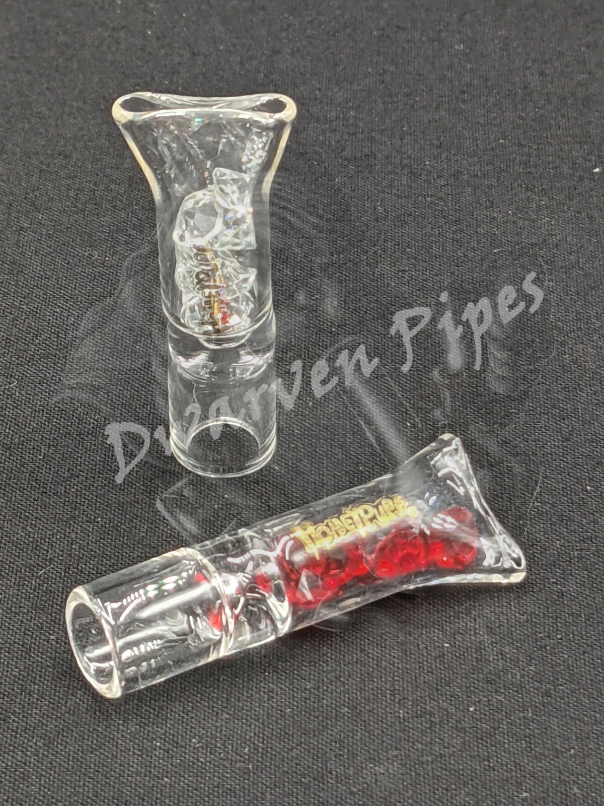 2 Pack: Glass Filter Tips with Diamond Style Pieces for Smoking - Pinched Lip