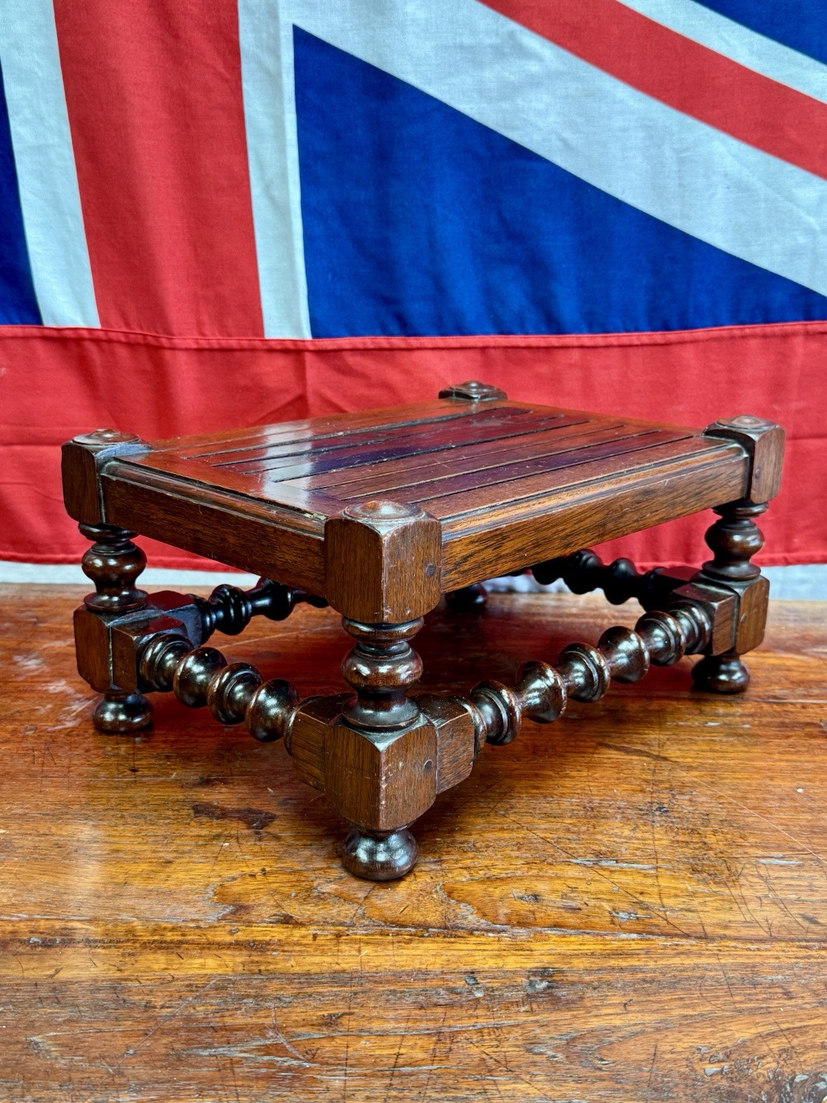 Handcrafted Royal Navy Footstool from Salvaged Timber off HMS Britannia