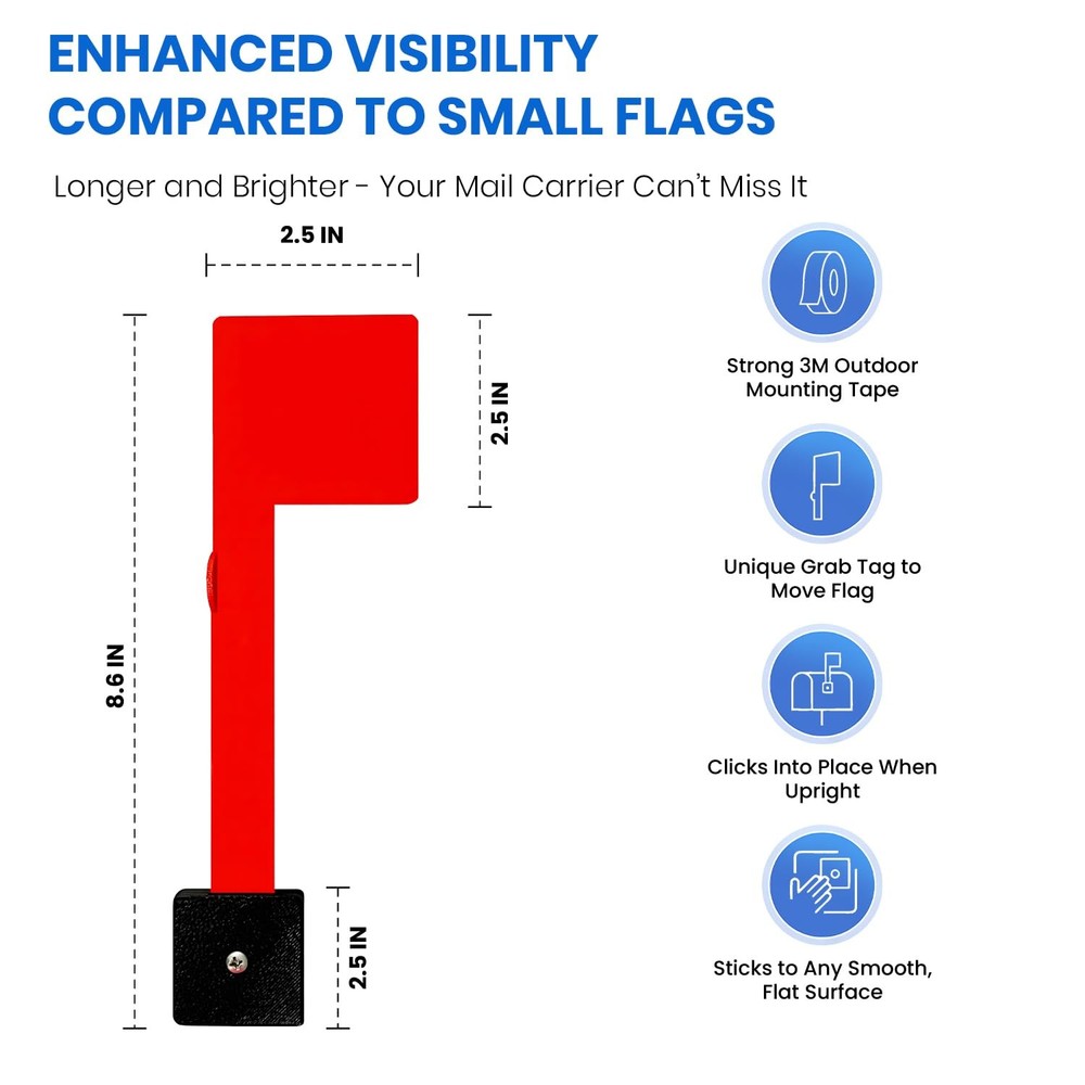 No Tools Mailbox Flag Replacement (1pk) - Weatherproof, 3M Adhesive, Durable