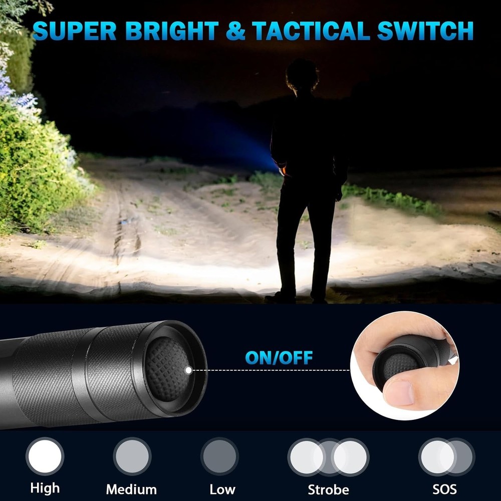5 Mode Tactical LED Flashlight, High Lumens Mini Flash Light for Camping, 6 Pack