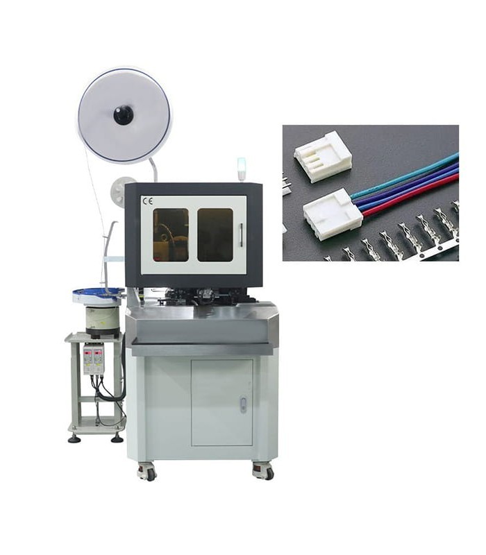 Automatic crimping machine, connector insertion on one side