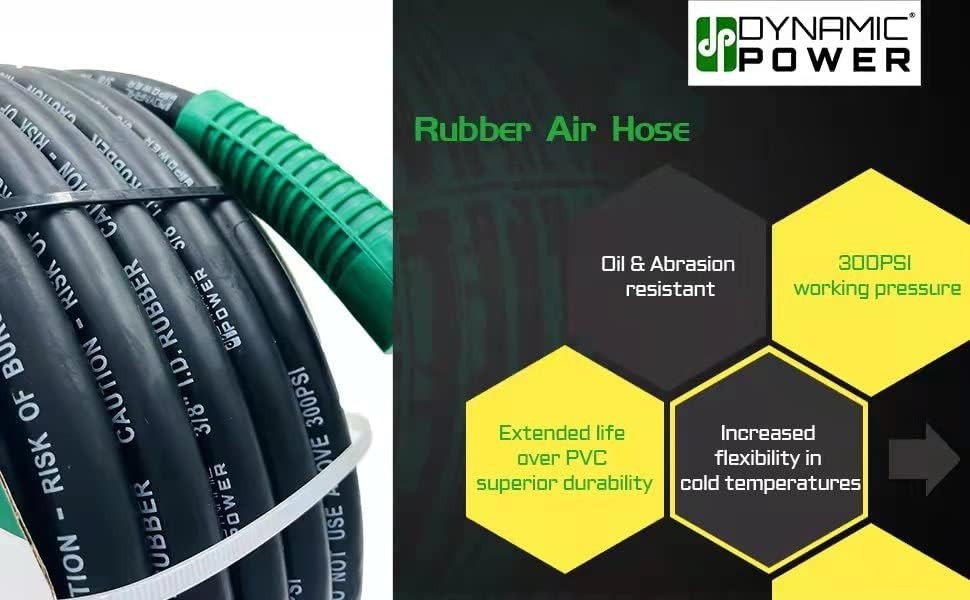 Premium Red Rubber Air Hose 3/8" x 50 ft 300 PSI Assembly with 1/4" Male Pipe