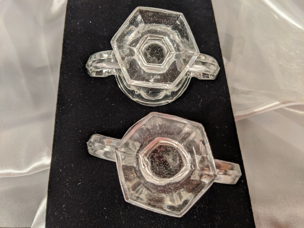 Pair 2 Central Glass Krystol Chippendale Footed Handled Open Salt Cellars EAPG