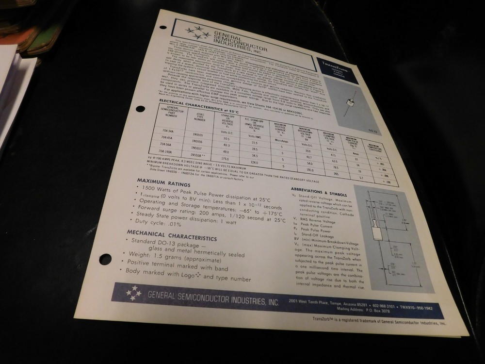 Electronics Specification Guide General Semiconductor Industries TransZorb 1N555
