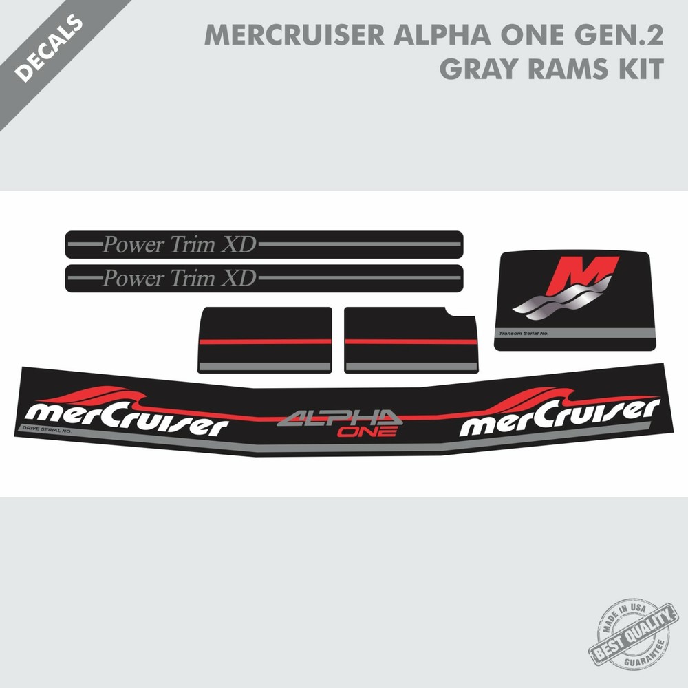 2016 MERCRUISER ALPHA ONE GEN.2 COMPLETE DECALS KIT GRAY RAMS STICKER SET|76