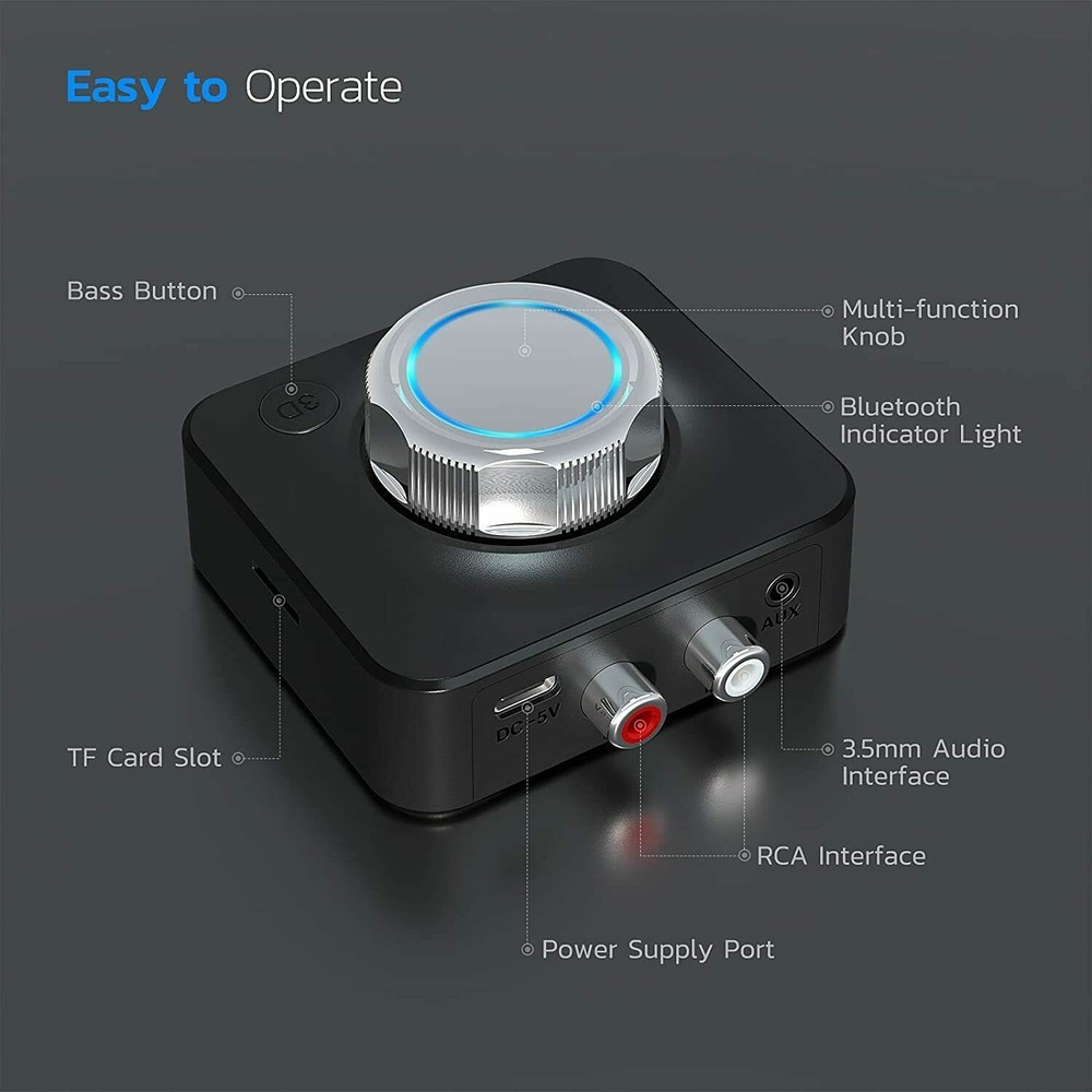 2-in-1 Wireless Bluetooth V5 Aux Audio Receiver Receiver TF Card Reader E