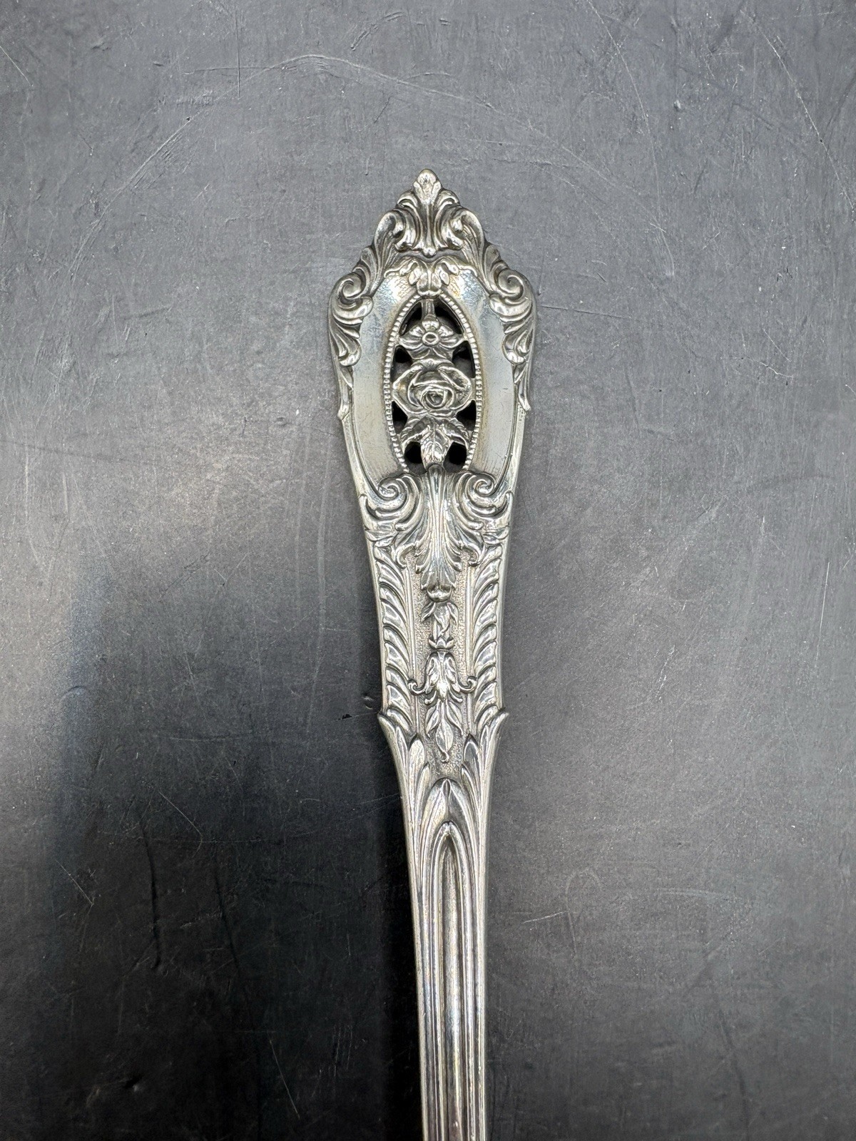 Wallace Sterling Serving Spoon, Rose Point Silver Large Spoon 8 3/8", 63 Grams