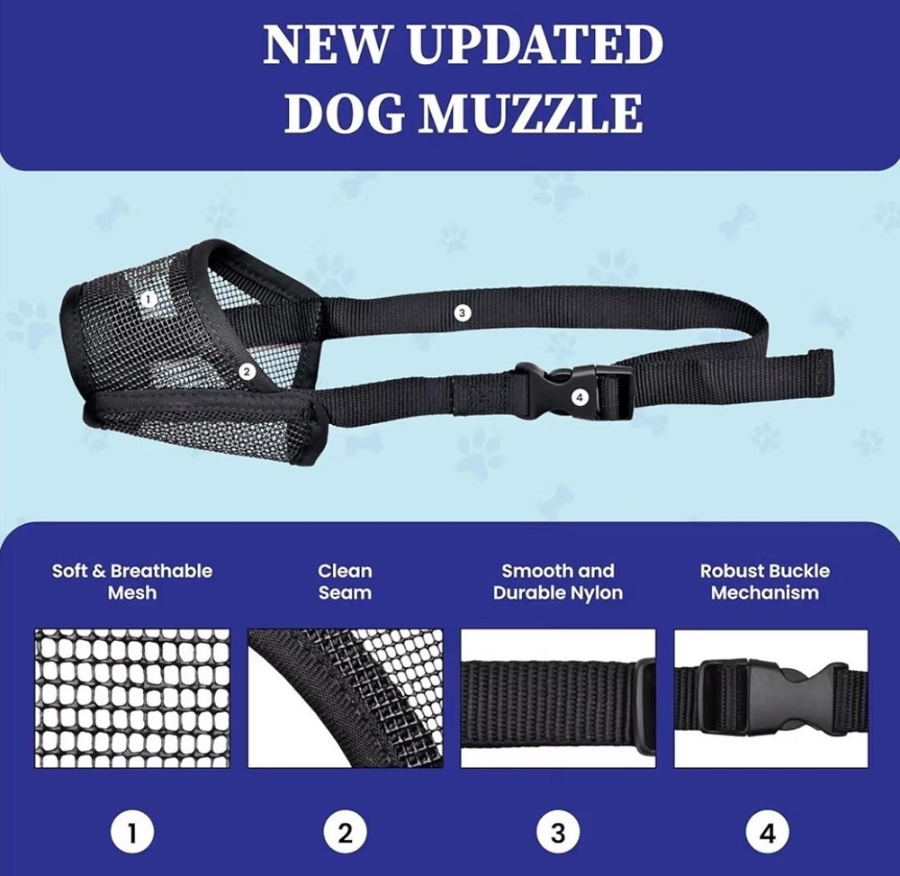 Dog Muzzle Large Dogs Air Mesh Adjustable No Bark Bite Chew Prevent L