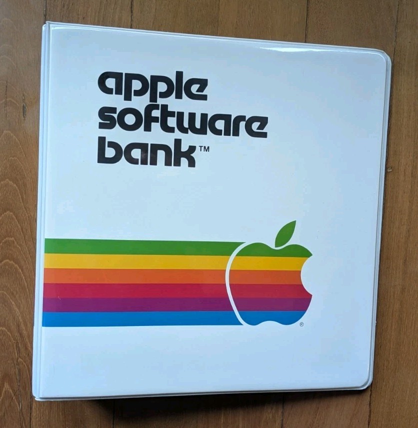 Vintage 1980's Apple Computer Rainbow Logo Software Bank 3-Ring Binder Folder