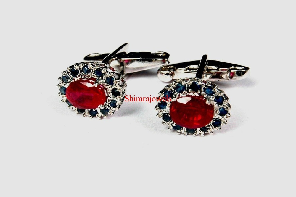 Heated Ruby & Heated Sapphire With 925 Sterling Silver Cufflinks #33