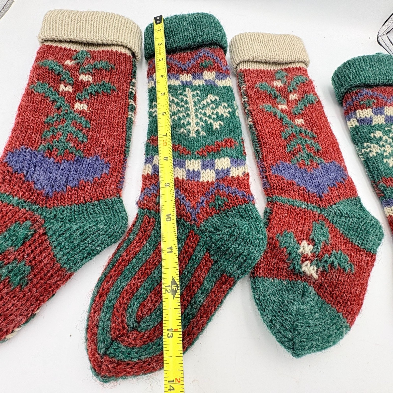 Russ Berrie Christmas Knit Stockings Lot Of 4 Red & Green 14" Vintage Decor