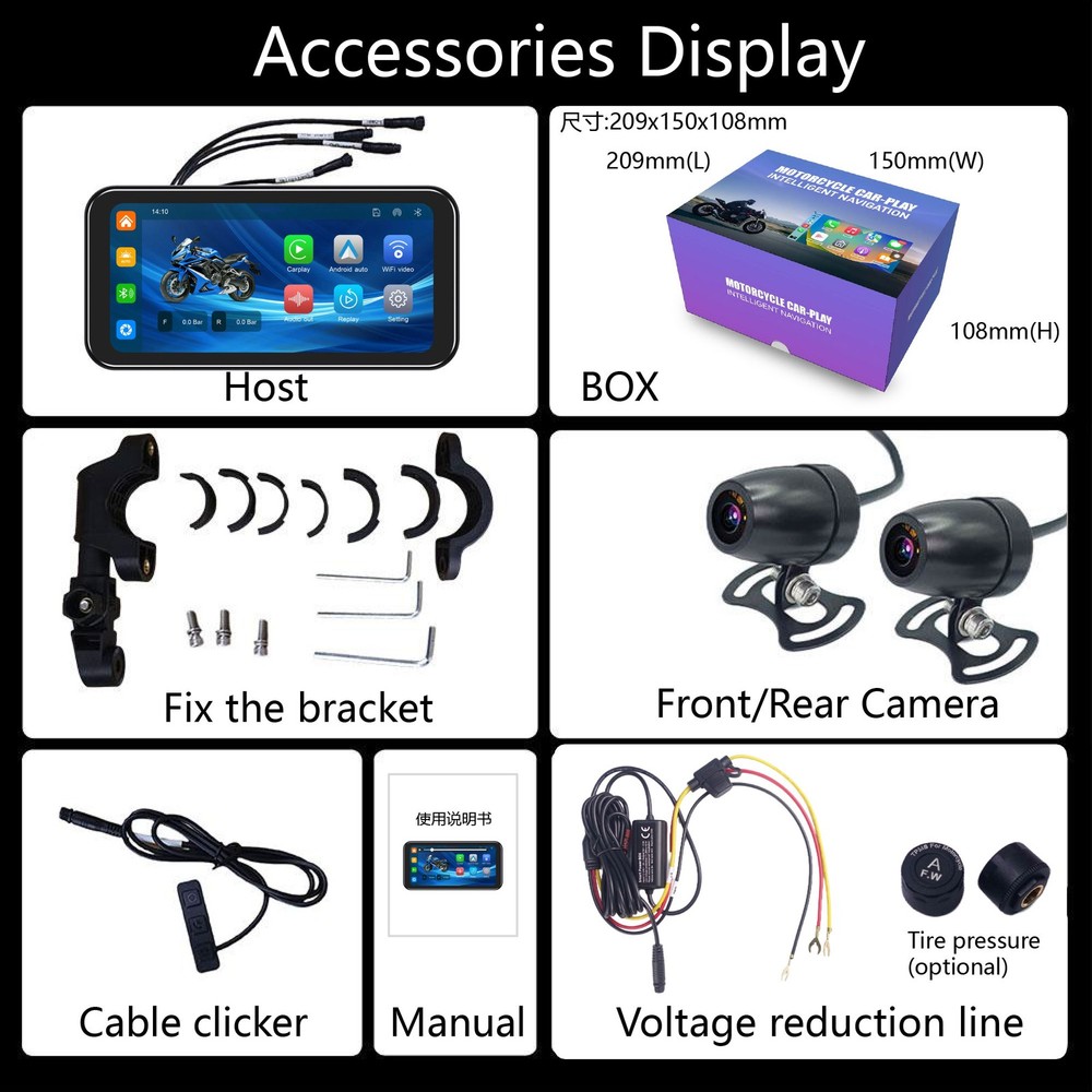 6.25" Motorcycle GPS Navigation Touch Screen Wireless CarPlay Android Auto Siri