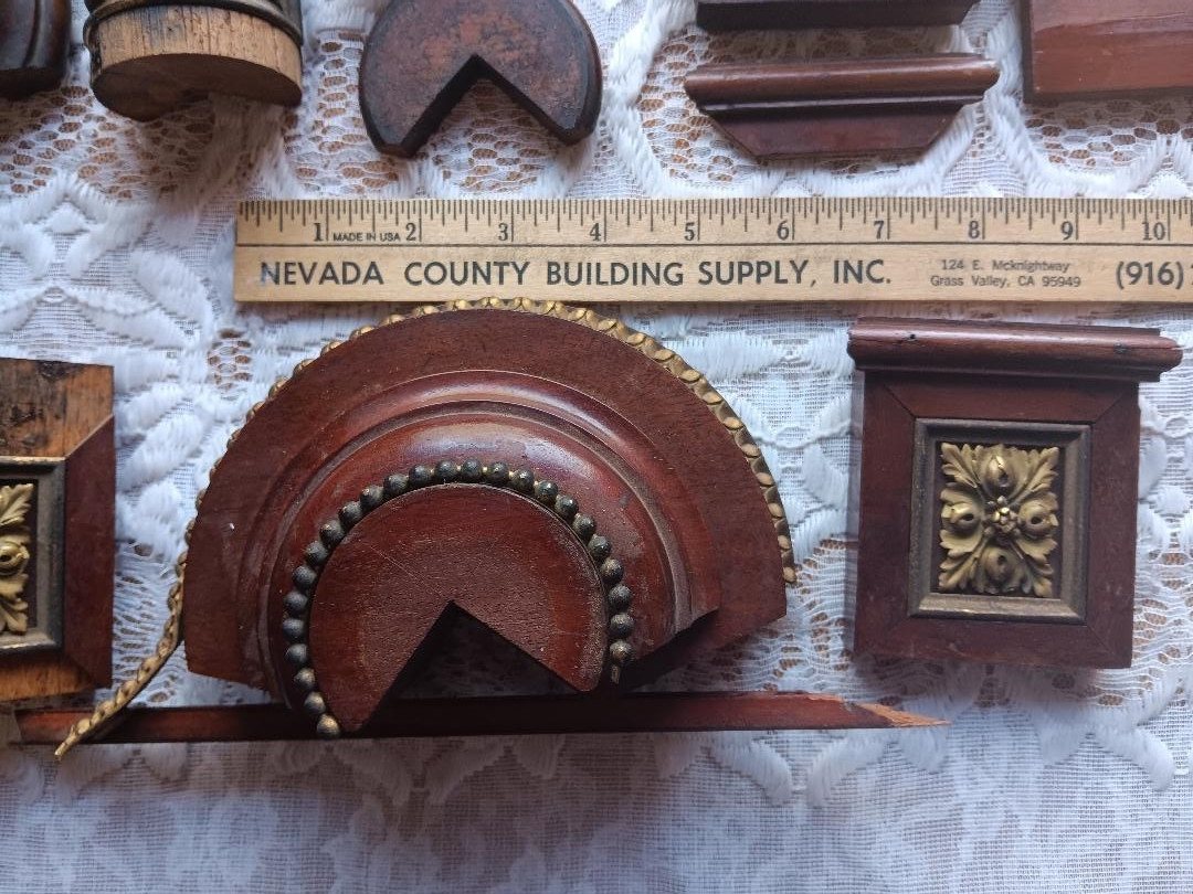 Antique Architectural Salvage Wood Brass Decorative Ornate Elements Trim