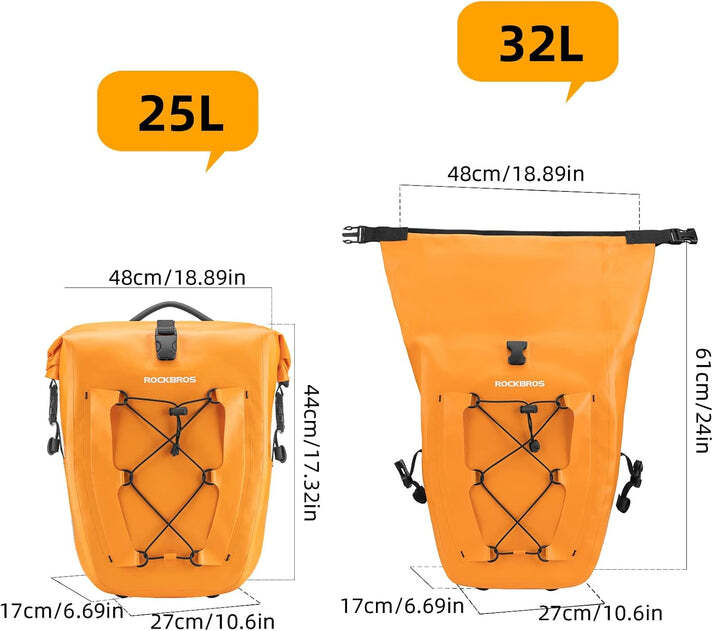 ROCKBROS Bike Panniers Rear Rack Bag 32L Waterproof Durable Easy to Install 2pcs