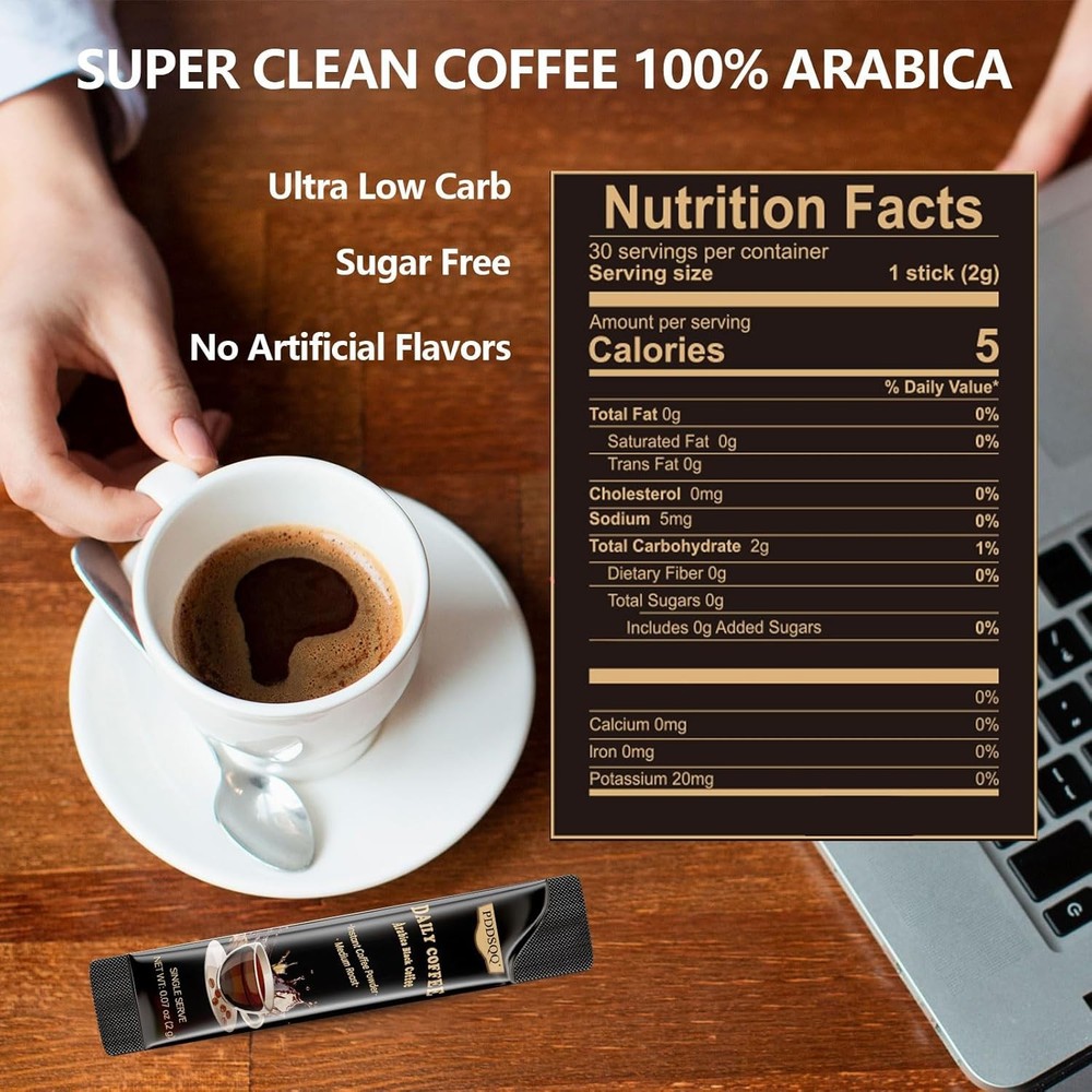 100% Arabica Instant Coffee Packets Medium Roast – Single-Serve Packets 60 Count