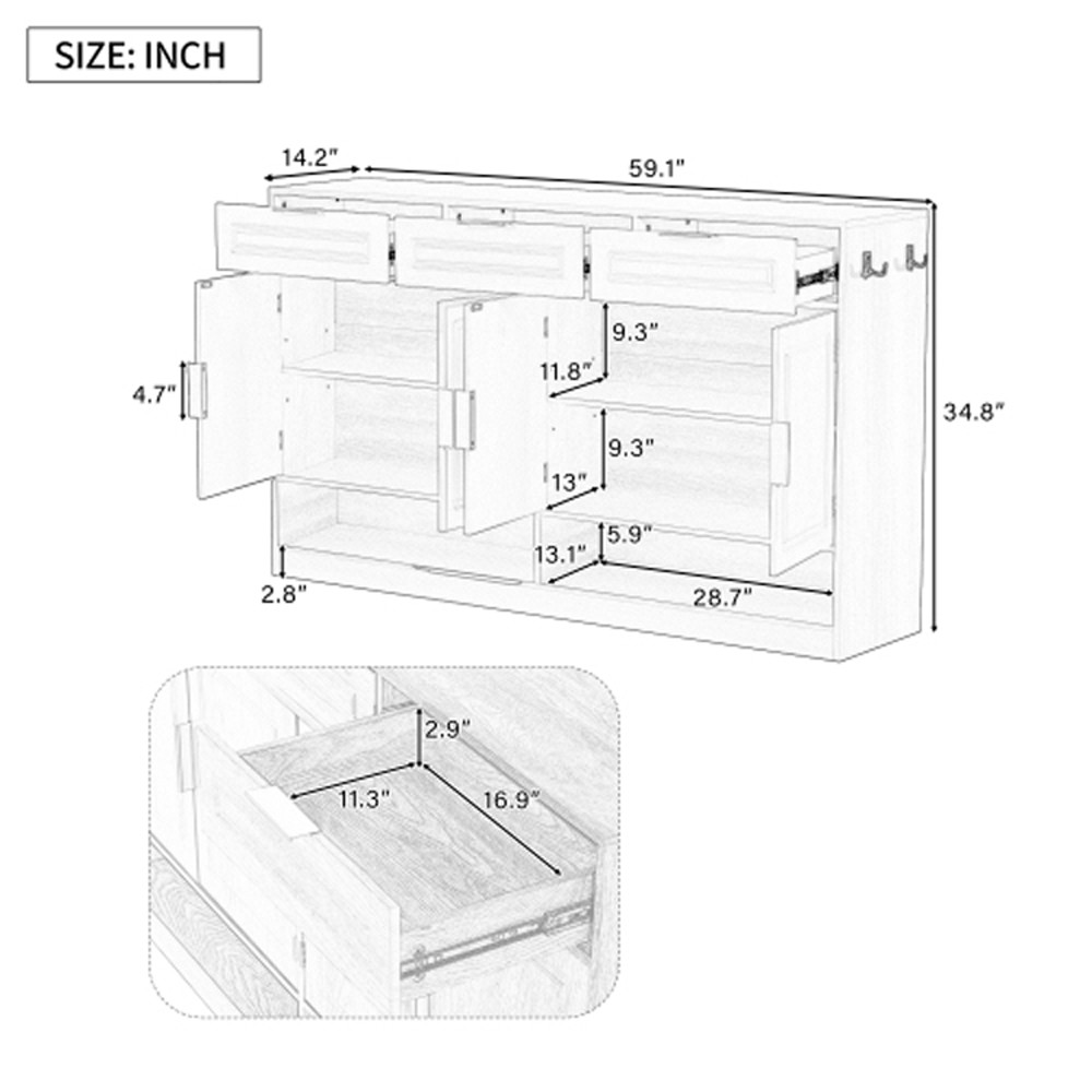 Sideboard with 3 Drawers & Adjustable Shelf, Multi-Functional Storage Buffet