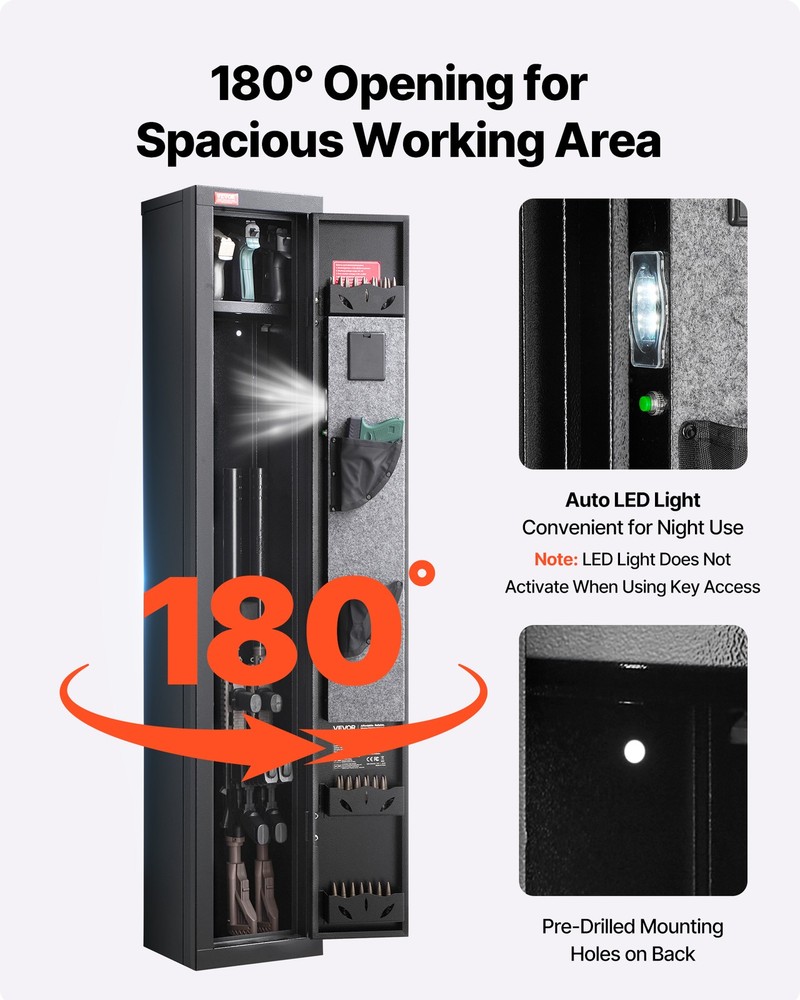 VEVOR Gun Safe with Digital Keypad & Key Adjustable Racks LED Lighting Black